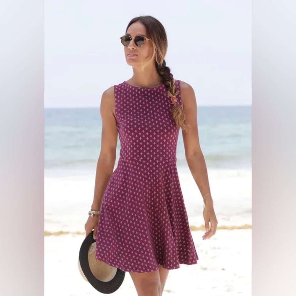 Lascana Sleeveless Midi Fit-and-Flare Dress in Berry Floral Size 4 NWT